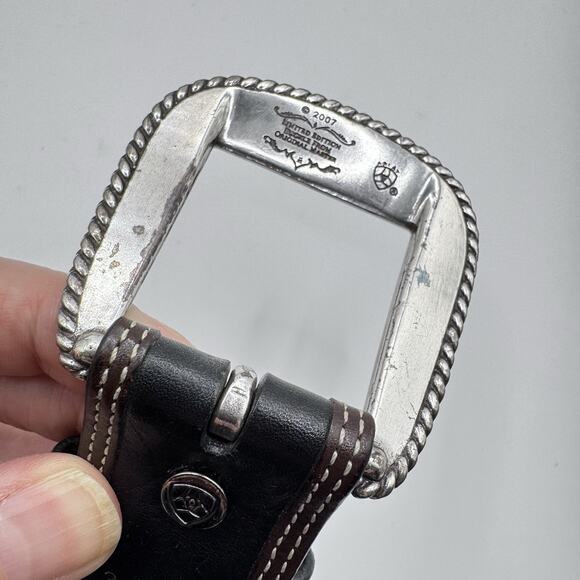 Ariat Limited Edition 2007 Black Brown Leather Studded Belt Metal Hardware 34/85 - Picture 7 of 16